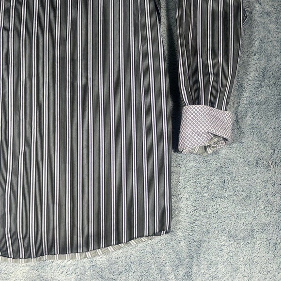 Bugatchi Uomo Mens Shaped Fit Button Down Shirt Black Purple Striped Long Sleeve - Picture 16 of 16